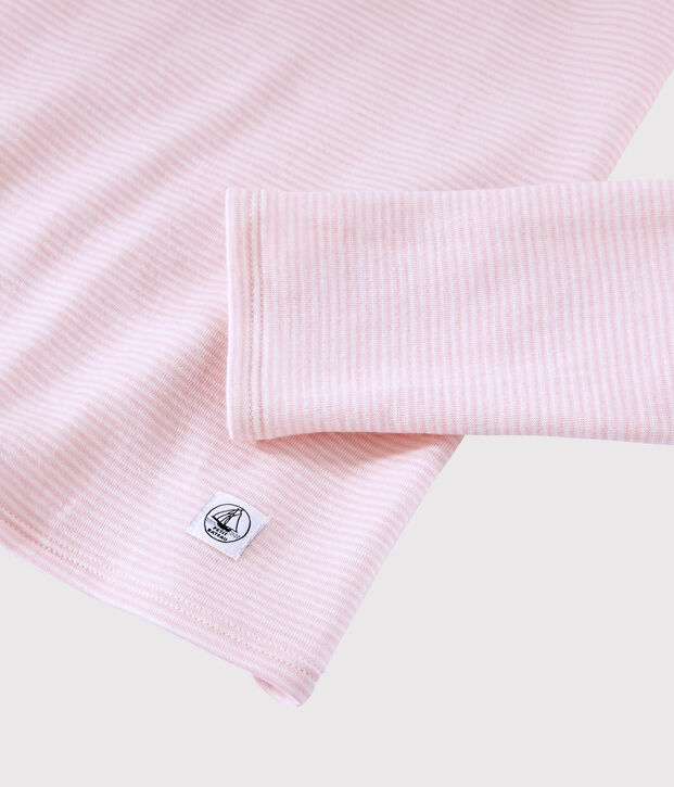 Damen-T-Shirt aus Wolle und Baumwolle rosa/weiss