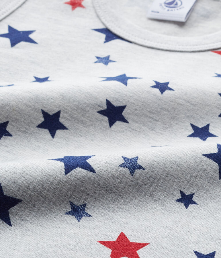 Bedrucktes Jungen-Unterhemd aus Stretch-Jersey grau/vielfarbig