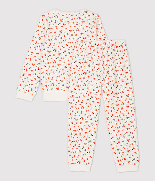 Kinderpyjama aus Nicki mit Blumenmotiv f&uuml;r  M&auml;dchen weiss/vielfarbig