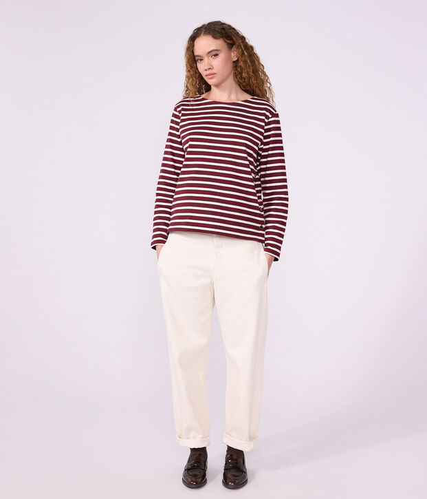 Damen-Streifenshirt Marini&egrave;re aus Baumwolle rot/weiss