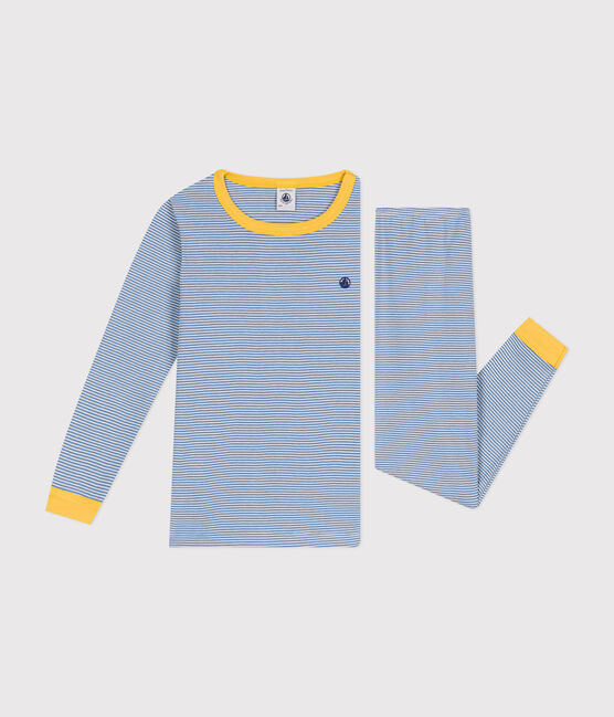 Kinder-Pyjama aus gestreifter Baumwolle blau BEACH/ MARSHMALLOW