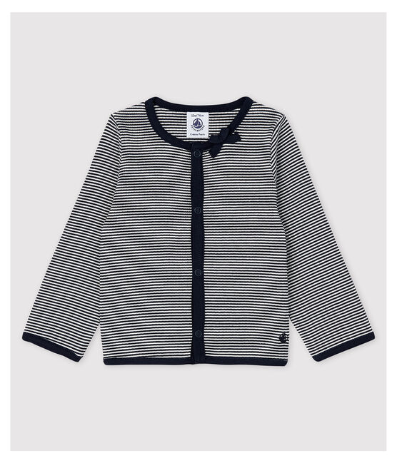 Milleraies-Baby-Cardigan aus 2x2-Rippstrick für Mädchen. blau SMOKING/weiss MARSHMALLOW