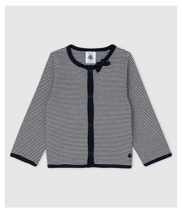 Milleraies-Baby-Cardigan aus 2x2-Rippstrick f&uuml;r M&auml;dchen. blau/weiss