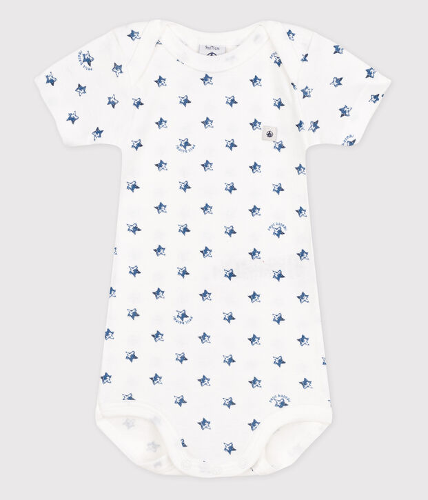 Kurz&auml;rmeliger Baby-Body weiss/blau