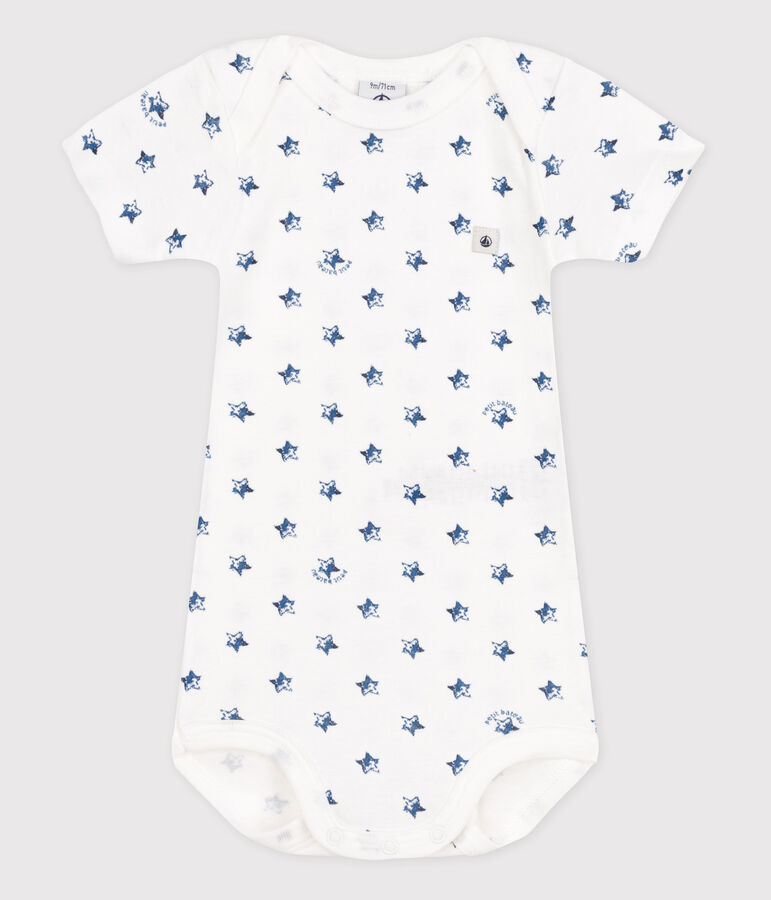 Kurz&auml;rmeliger Baby-Body weiss/blau