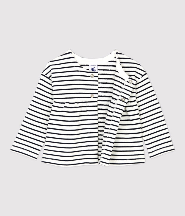 Baby-Cardigan aus Molton weiss/blau