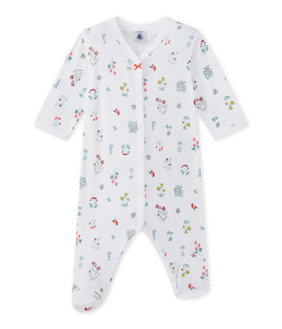 Bedruckter Baby-Mädchen-Strampler weiss ECUME/weiss MULTICO