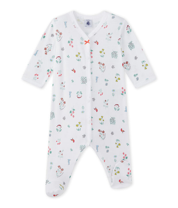 Bedruckter Baby-M&auml;dchen-Strampler weiss/vielfarbig