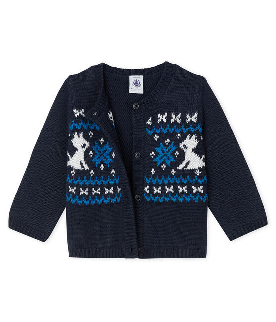 Cardigan für Baby Jungen aus Wolle und Baumwolle blau SMOKING/weiss MULTICO