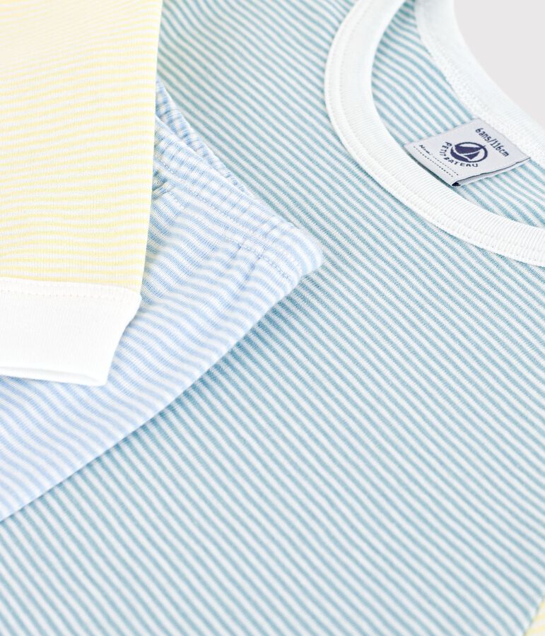 Kinder-Pyjama aus Baumwolle mit Streifen gr&uuml;n/vielfarbig