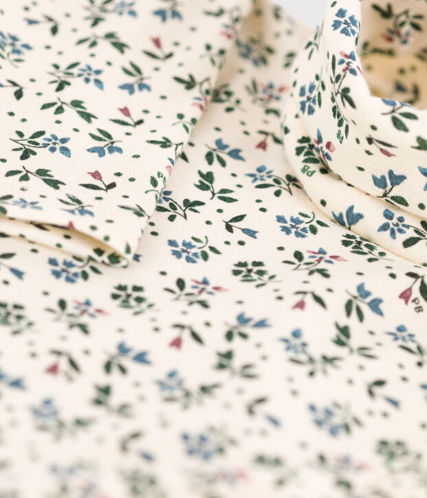 Rollkragenshirt aus Baumwolle mit Blumenmuster f&uuml;r M&auml;dchen naturfarben/gr&uuml;n/vielfarbig