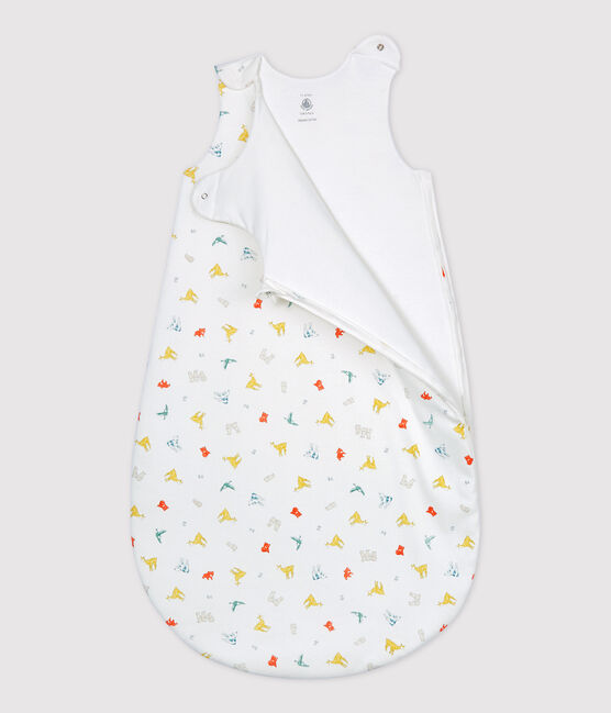 Baby-Schlafsack aus Bio-Baumwolle mit farbigem Tiermuster weiss MARSHMALLOW/weiss MULTICO