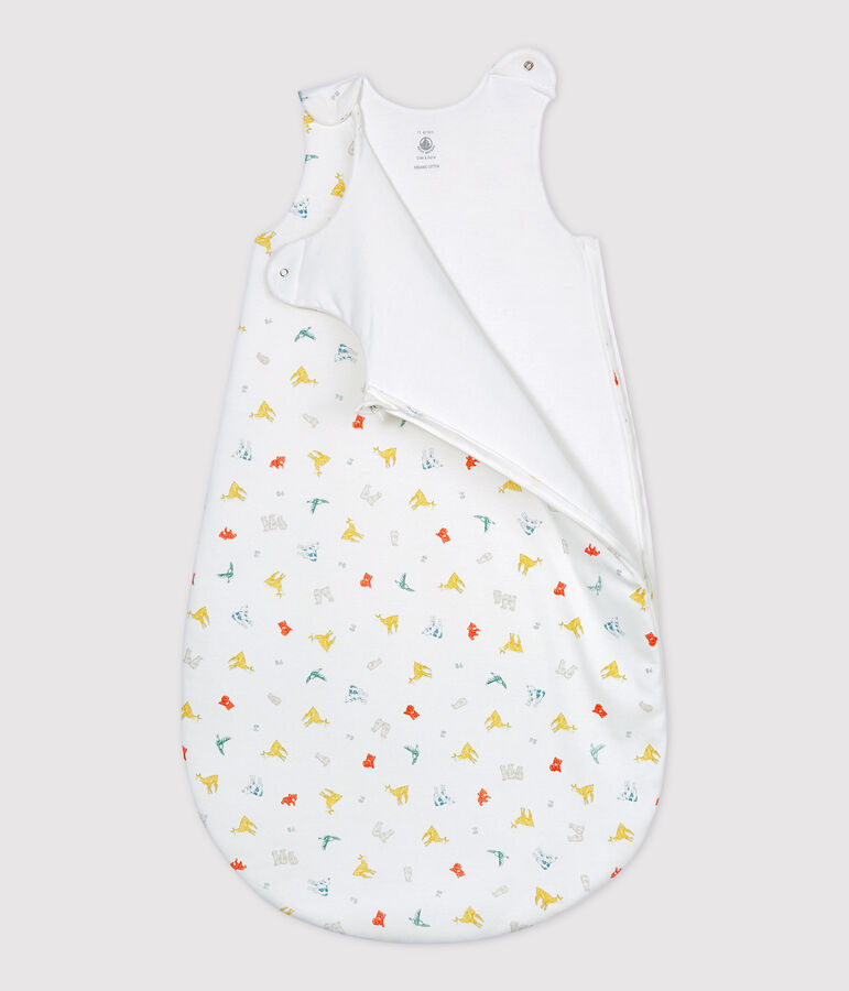 Baby-Schlafsack aus Bio-Baumwolle mit farbigem Tiermuster weiss/vielfarbig