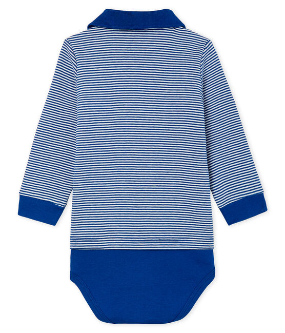 Baby-Polo-Body für Jungen, mit Milleraies-Streifenmuster. blau LIMOGES/weiss MARSHMALLOW