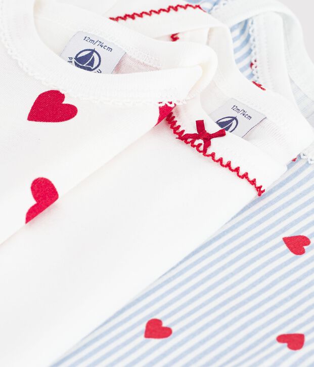 Set lang&auml;rmeliger Baby-Bodys aus Baumwolle mit Herzmotiv vielfarbig