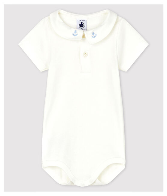Baby-Body aus Baumwolle mit gesticktem Kragen für Jungen weiss MARSHMALLOW