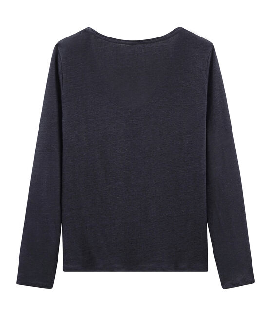 Schillerndes langärmeliges damen-t-shirt aus leinen blau SMOKING/rosa COPPER