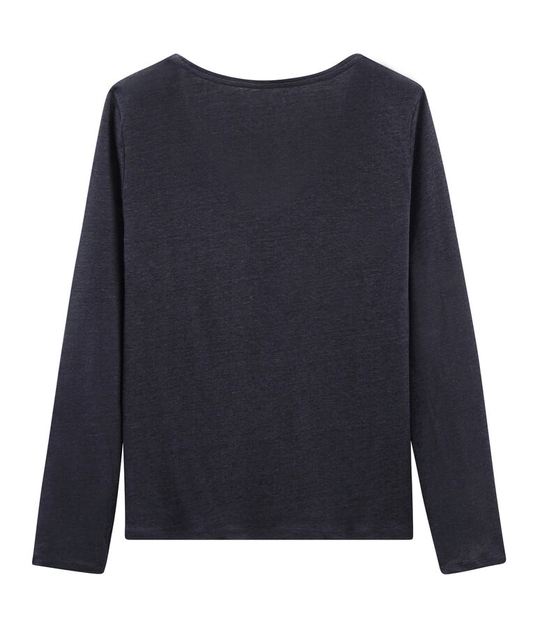 Schillerndes lang&auml;rmeliges damen-t-shirt aus leinen blau SMOKING/rosa COPPER