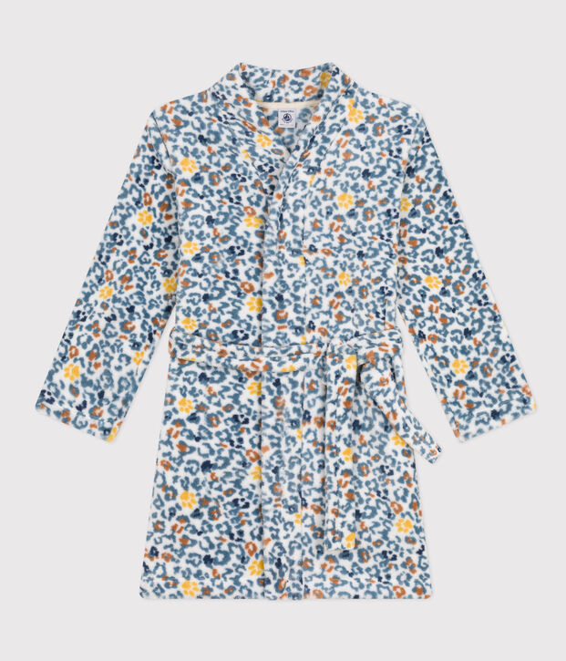 Morgenmantel aus Fleece weiss/blau/vielfarbig
