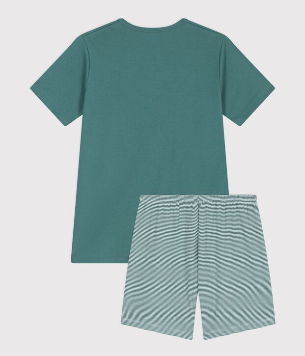Kinder-Kurzpyjama aus Baumwolle mit Streifen gr&uuml;n/weiss