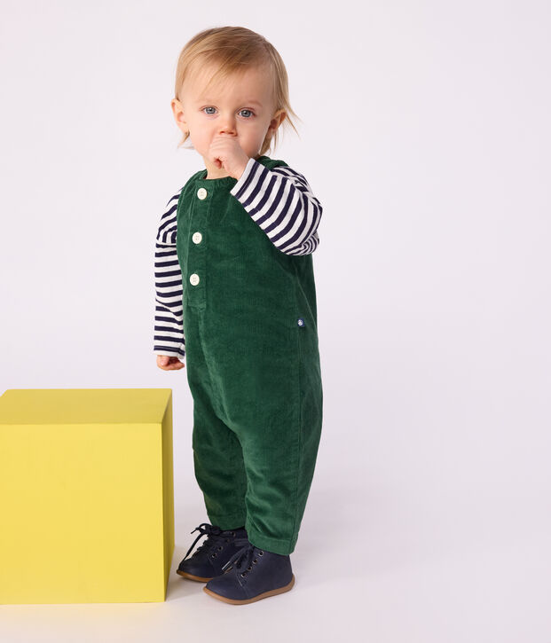 Langer Baby-Overall aus einfarbigem Nicki gr&uuml;n