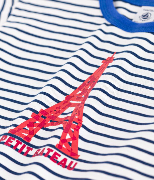 Kurz&auml;rmeliges Kinder-T-Shirt aus Jersey weiss/blau