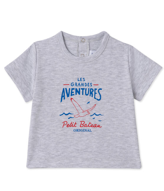 Bedrucktes Baby-Jungen-T-Shirt grau POUSSIERE CHINE