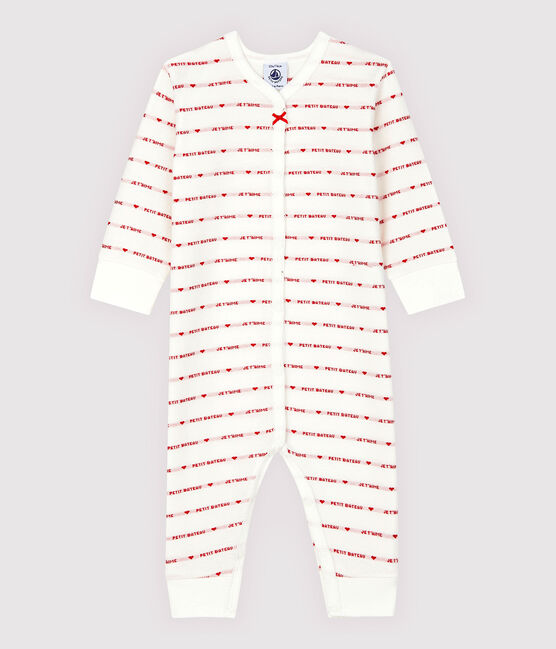 Fußloser Baby-Strampler aus Jacquard mit Petit Bateau-Motiv "Je t'aime" weiss MARSHMALLOW/rot TERKUIT