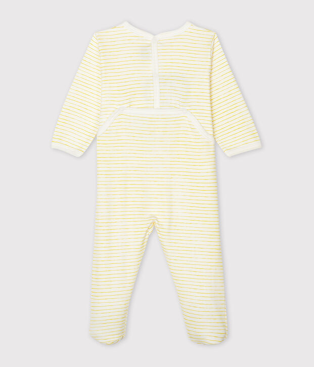 Baby-Strampler aus Rippstrick weiss/gelb
