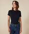 Kurzärmeliges Damen-T-Shirt L'ICONIQUE aus einfarbigem Rippstrick blau SMOKING
