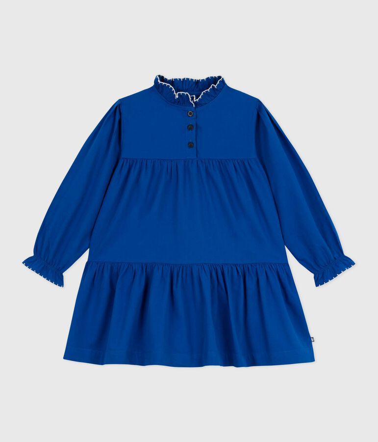 Lang&auml;rmeliges Kinder-Kleid aus einfarbiger Baumwolle blau