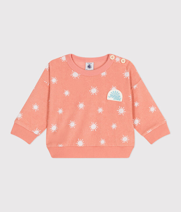 Baby-Sweatshirt aus Baumwoll-Frottee mit Sonnenmuster orange/weiss