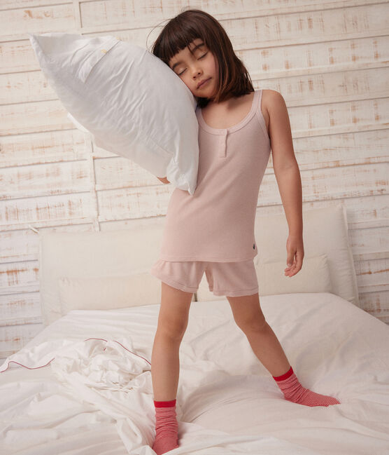 Kurzer Kinderpyjama mit unifarbenem Tanktop aus Baumwolle und Lyocell rosa SALINE
