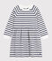 Langärmeliges Kinder-Kleid aus Baumwolle mit Streifen weiss MARSHMALLOW/blau SMOKING