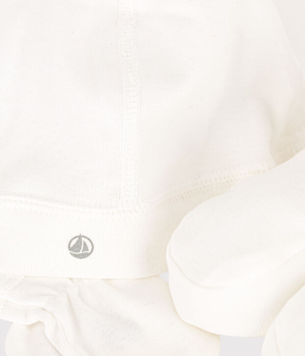 Baby-Set mit M&uuml;tzchen, Sch&uuml;hchen und F&auml;ustlingen aus Baumwolle vielfarbig