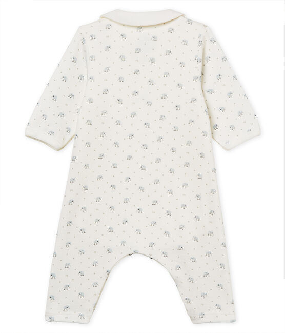 Gemusterter baby-bodyjama ohne füsse jungen 1x1-gerippt weiss MARSHMALLOW/weiss MULTICO