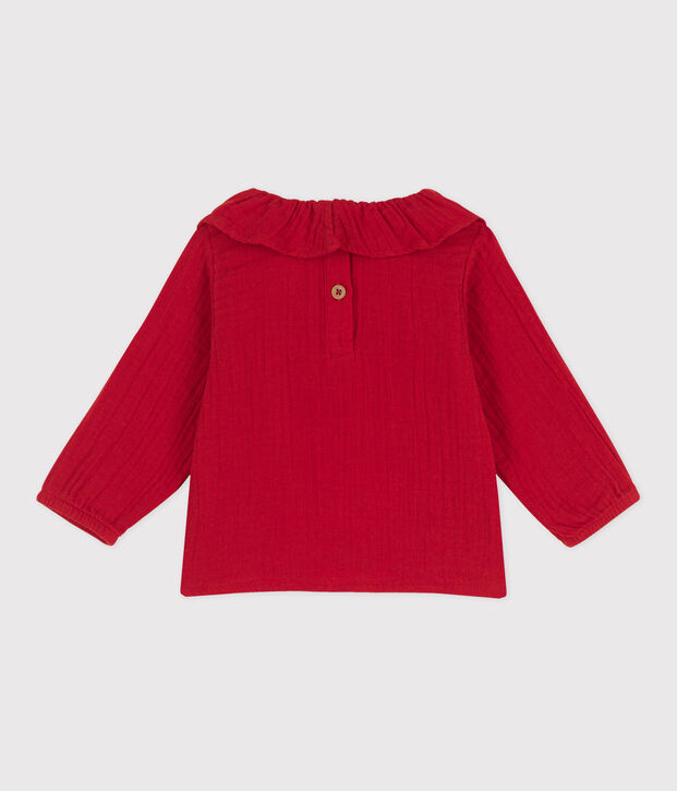 Lang&auml;rmelige Babybluse aus Musselin-Stoff rot