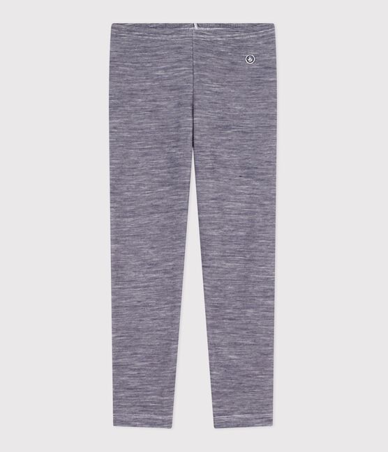 Kinder-Leggings aus einfarbiger Wolle und Baumwolle mit Streifen blau SOIR/ MARSHMALLOW