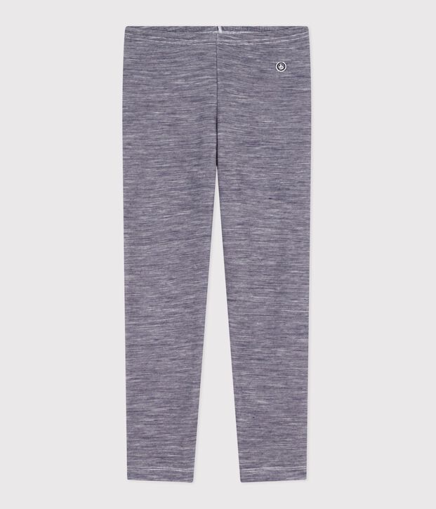 Kinder-Leggings aus einfarbiger Wolle und Baumwolle mit Streifen blau/weiss
