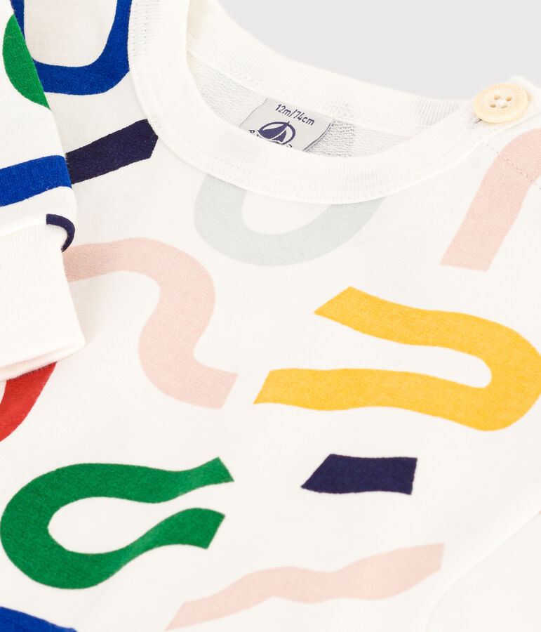 Baby-Sweatshirt aus leichtem Molton weiss MARSHMALLOW/weiss MULTICO