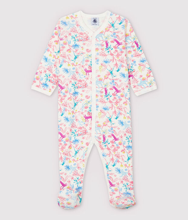 Baby-Strampler aus Baumwolle mit Dschungel-Motiv f&uuml;r M&auml;dchen weiss/vielfarbig