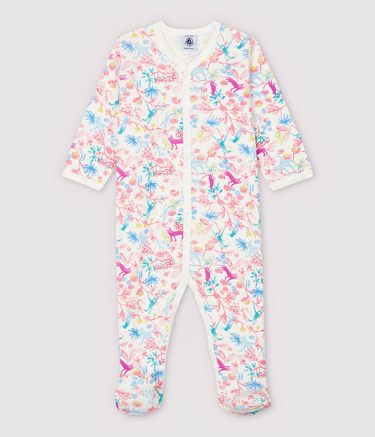 Baby-Strampler aus Baumwolle mit Dschungel-Motiv f&uuml;r M&auml;dchen weiss MARSHMALLOW/weiss MULTICO
