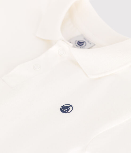 Kurzärmeliges Baby-Poloshirt aus einfarbiger Baumwolle weiss MARSHMALLOW