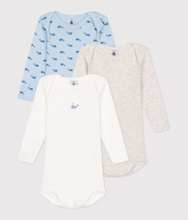 3er-Set lang&auml;rmelige Baby-Bodys aus Baumwolle mit Walmotiv vielfarbig