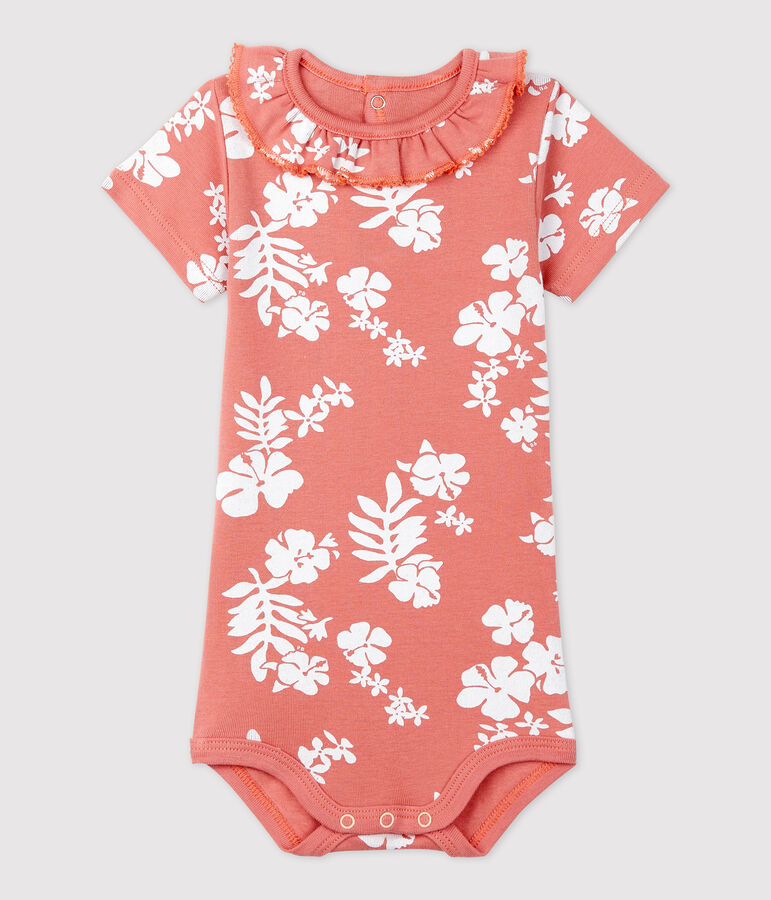 Baby-Body aus Baumwolle mit Hawaiimuster und R&uuml;schenkragen rosa/weiss