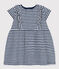 Kurzärmeliges Babykleid aus gestreiftem geflammtem Jersey blau MEDIEVAL/weiss MARSHMALLOW