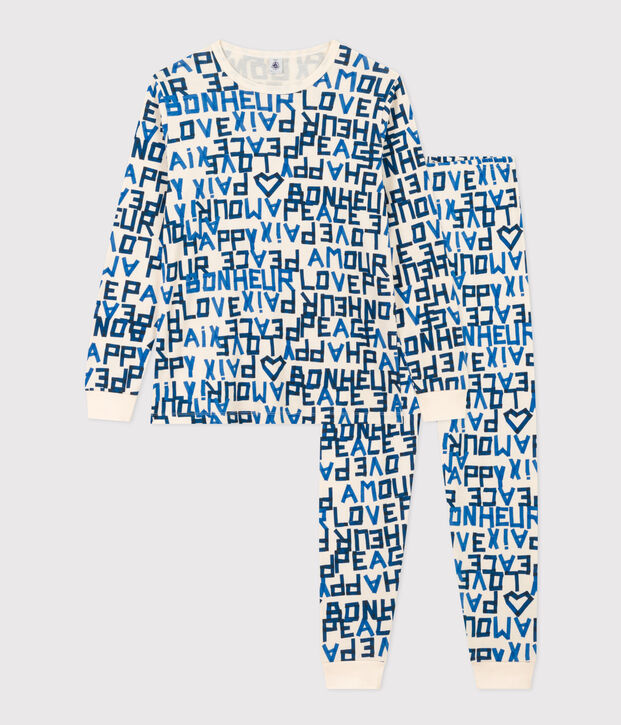 Kinderpyjama aus Baumwolle mots bleus f&uuml;r Jungen naturfarben/vielfarbig