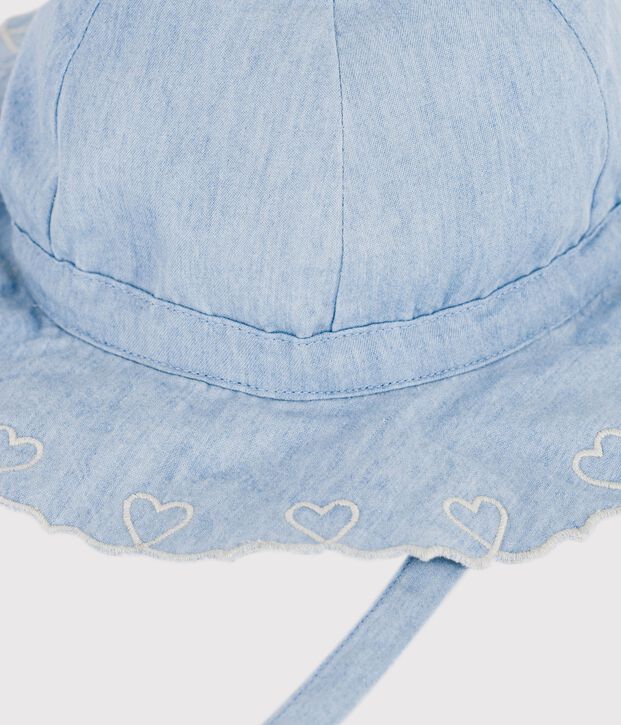 Breitkrempiger Baby-Sonnenhut aus Chambray f&uuml;r M&auml;dchen blau