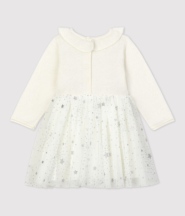 Baby-Strickkleid f&uuml;r M&auml;dchen weiss/grau