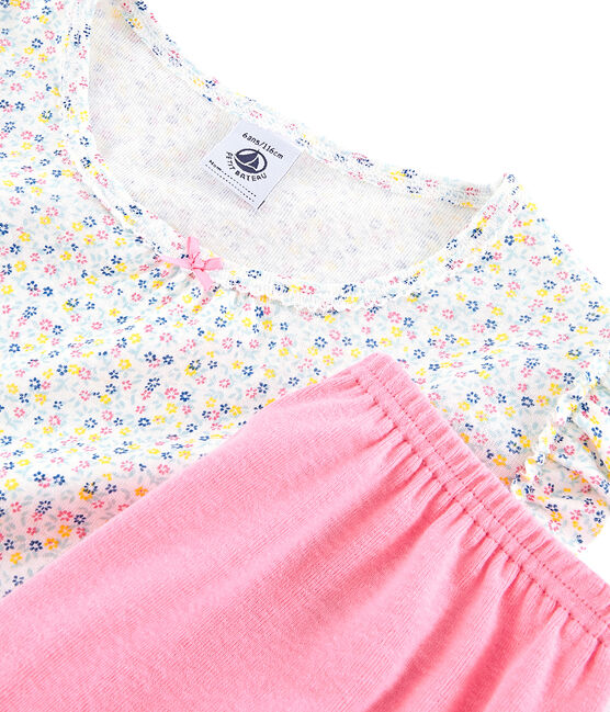 Kinder-Kurzpyjama aus Leinen/Baumwolle für Mädchen weiss MARSHMALLOW/weiss MULTICO
